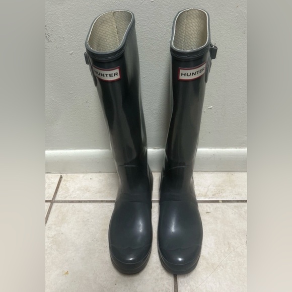 Hunter Original Tall Gloss Gray Rain Boots Size 7m/8F - Picture 3 of 7